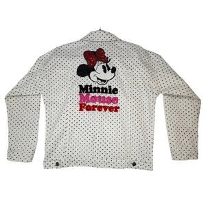 Disney Minnie Mouse Forever Polka Dot Denim Sequin Embroidered Jacket S